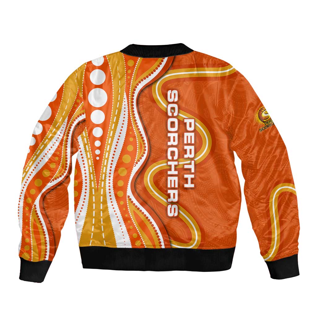 Perth Scorchers Bomber Jacket Aboriginal Dot Art Orange White - Tribal Wave Pattern