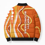 Perth Scorchers Bomber Puffer Jacket Aboriginal Dot Art Orange White - Tribal Wave Pattern