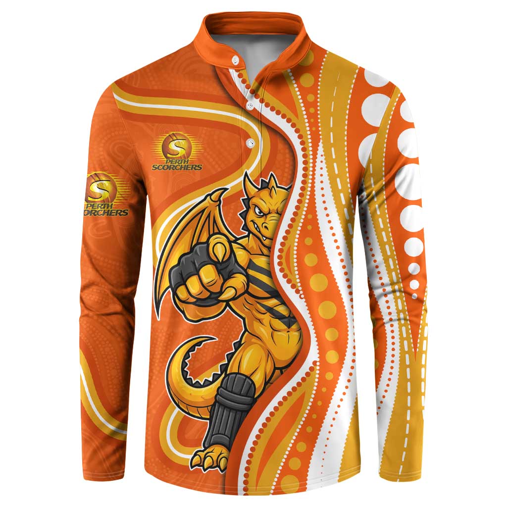 Perth Scorchers Button Sweatshirt Aboriginal Dot Art Orange White - Tribal Wave Pattern