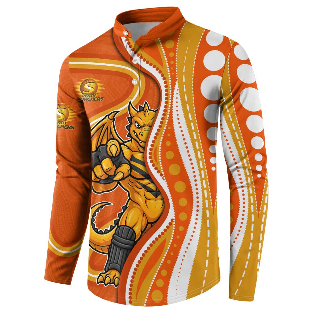 Perth Scorchers Button Sweatshirt Aboriginal Dot Art Orange White - Tribal Wave Pattern