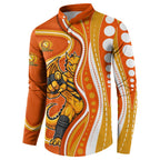 Perth Scorchers Button Sweatshirt Aboriginal Dot Art Orange White - Tribal Wave Pattern