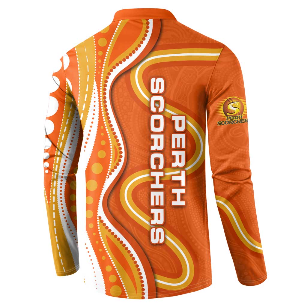 Perth Scorchers Button Sweatshirt Aboriginal Dot Art Orange White - Tribal Wave Pattern