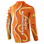 Perth Scorchers Button Sweatshirt Aboriginal Dot Art Orange White - Tribal Wave Pattern
