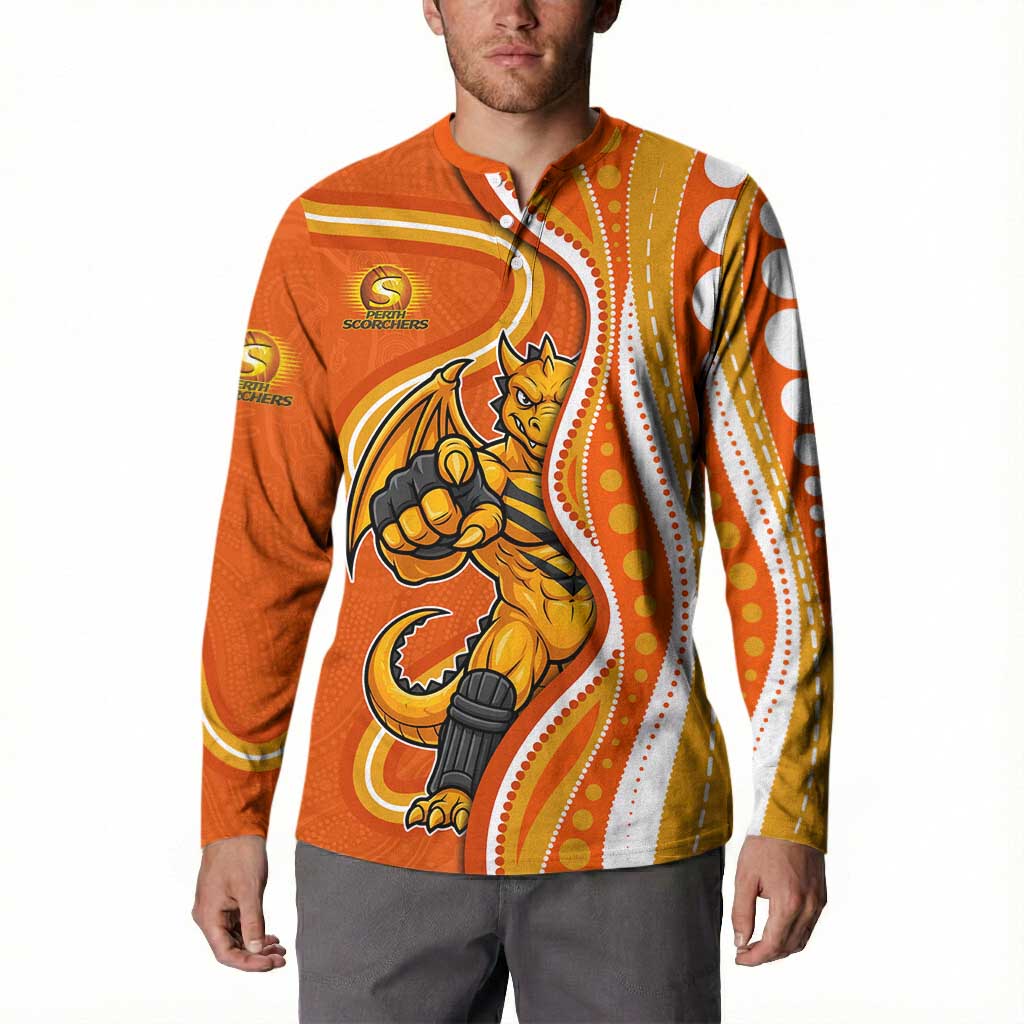 Perth Scorchers Button Sweatshirt Aboriginal Dot Art Orange White - Tribal Wave Pattern