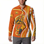 Perth Scorchers Button Sweatshirt Aboriginal Dot Art Orange White - Tribal Wave Pattern