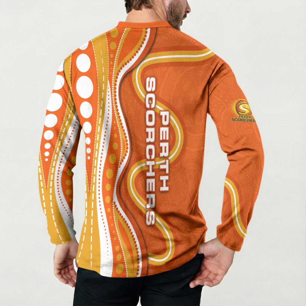 Perth Scorchers Button Sweatshirt Aboriginal Dot Art Orange White - Tribal Wave Pattern