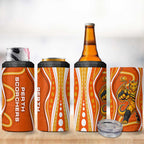 Perth Scorchers 4 in 1 Can Cooler Tumbler Aboriginal Dot Art Orange White - Tribal Wave Pattern