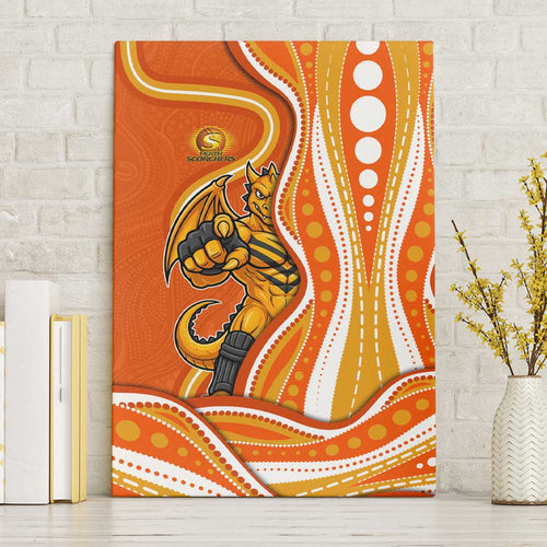 Perth Scorchers Canvas Wall Art Aboriginal Dot Art Orange White - Tribal Wave Pattern