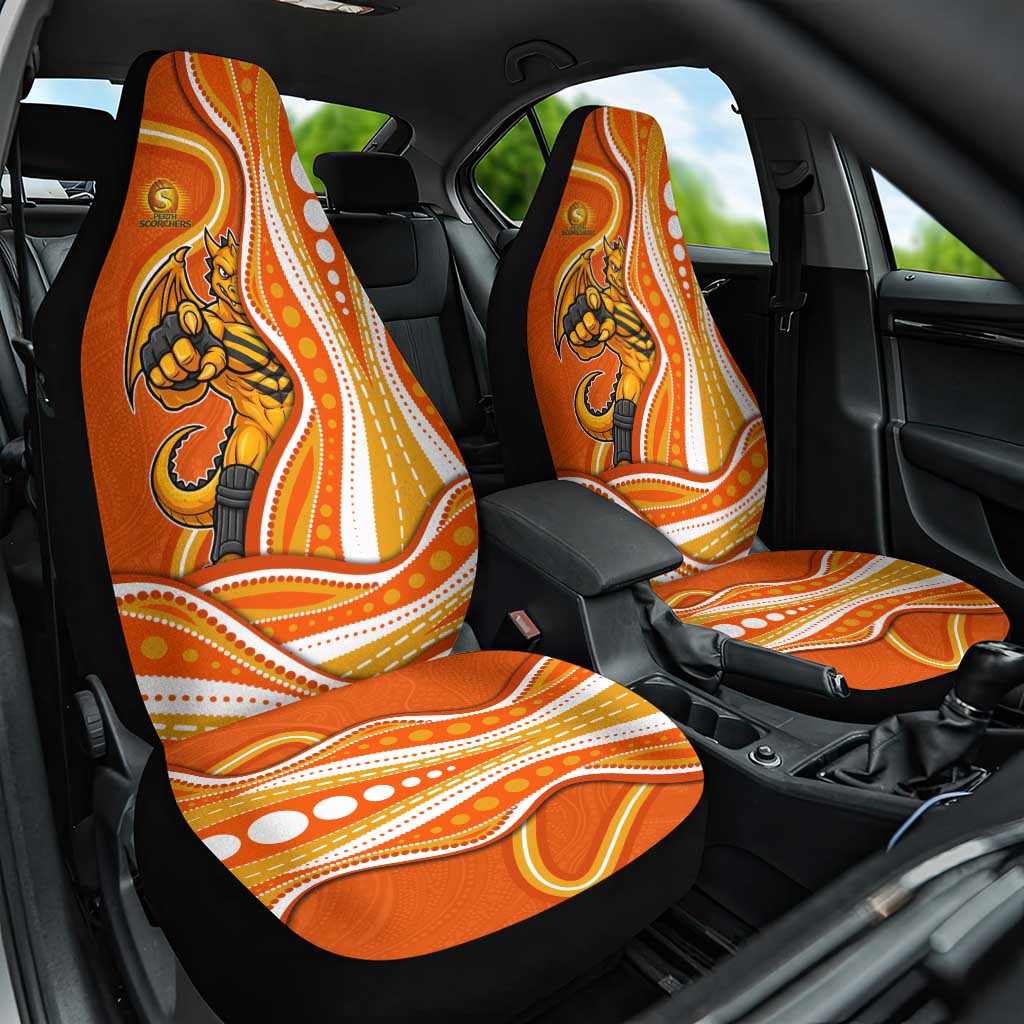 Perth Scorchers Car Seat Cover Aboriginal Dot Art Orange White - Tribal Wave Pattern