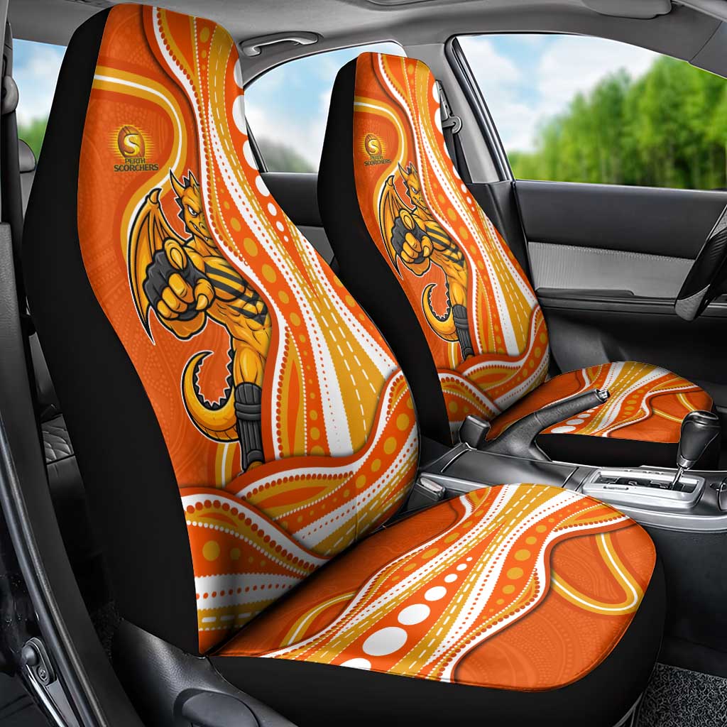 Perth Scorchers Car Seat Cover Aboriginal Dot Art Orange White - Tribal Wave Pattern