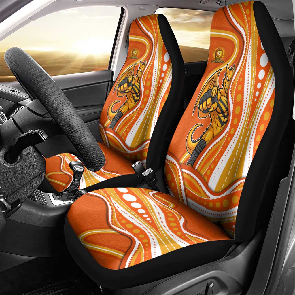 Perth Scorchers Car Seat Cover Aboriginal Dot Art Orange White - Tribal Wave Pattern