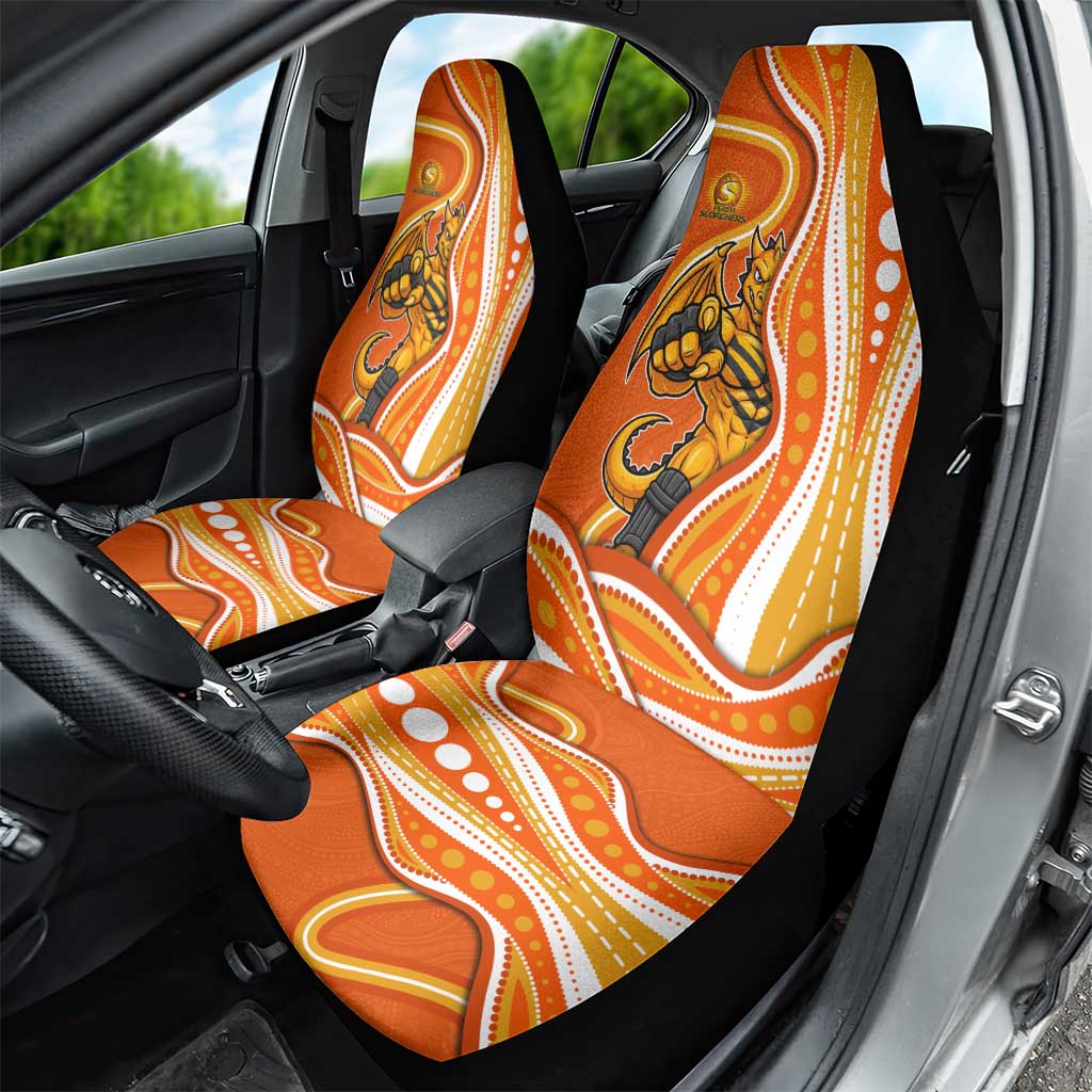 Perth Scorchers Car Seat Cover Aboriginal Dot Art Orange White - Tribal Wave Pattern