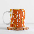 Perth Scorchers Ceramic Mug Aboriginal Dot Art Orange White - Tribal Wave Pattern