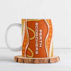 Perth Scorchers Ceramic Mug Aboriginal Dot Art Orange White - Tribal Wave Pattern