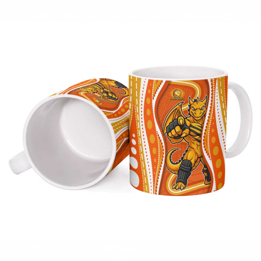 Perth Scorchers Ceramic Mug Aboriginal Dot Art Orange White - Tribal Wave Pattern