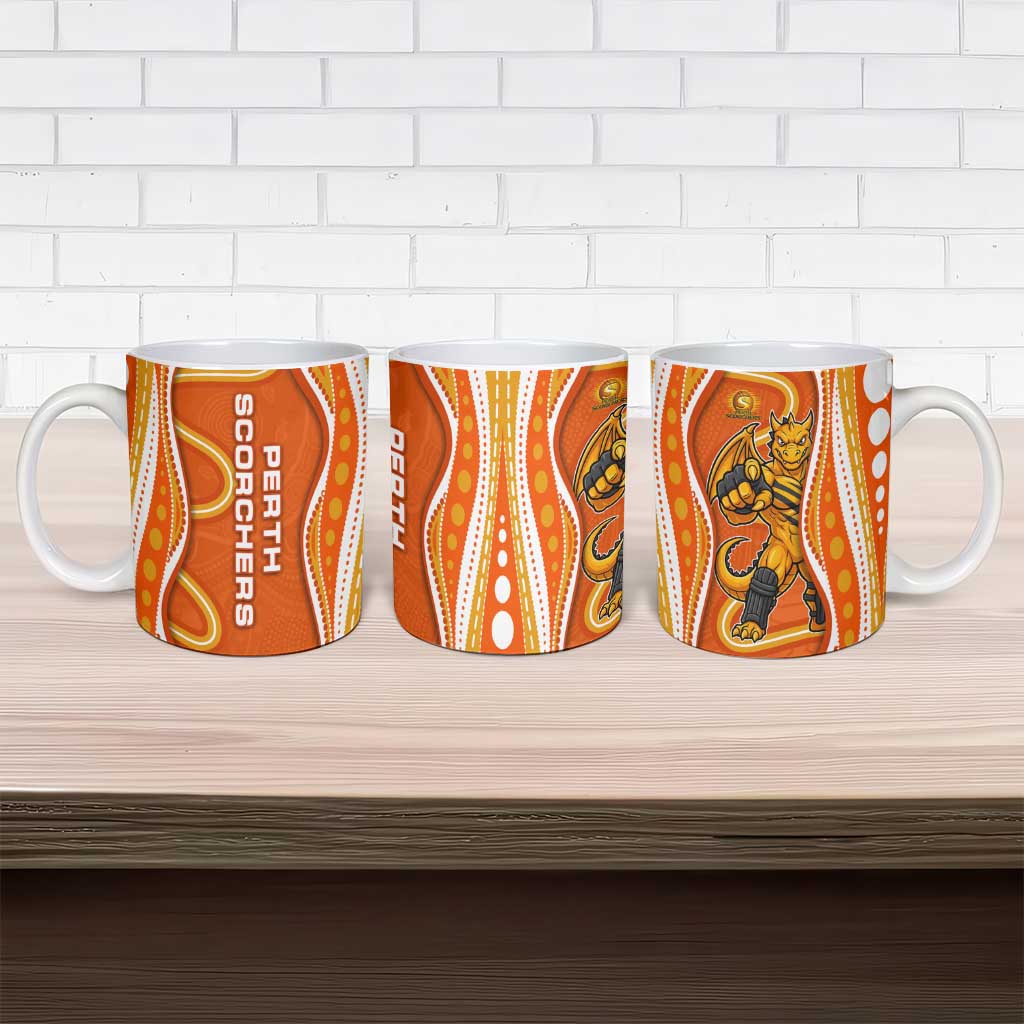 Perth Scorchers Ceramic Mug Aboriginal Dot Art Orange White - Tribal Wave Pattern