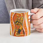 Perth Scorchers Ceramic Mug Aboriginal Dot Art Orange White - Tribal Wave Pattern