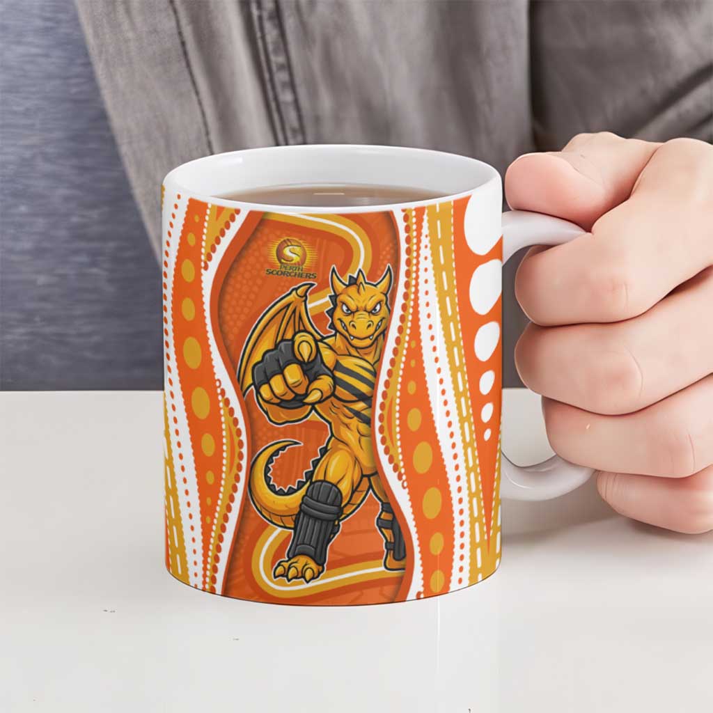 Perth Scorchers Ceramic Mug Aboriginal Dot Art Orange White - Tribal Wave Pattern