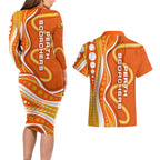 Perth Scorchers Couples Matching Long Sleeve Bodycon Dress and Hawaiian Shirt Aboriginal Dot Art Orange White - Tribal Wave Pattern