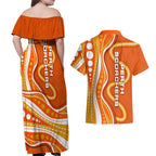 Perth Scorchers Couples Matching Off Shoulder Maxi Dress and Hawaiian Shirt Aboriginal Dot Art Orange White - Tribal Wave Pattern