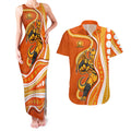 Perth Scorchers Couples Matching Tank Maxi Dress and Hawaiian Shirt Aboriginal Dot Art Orange White - Tribal Wave Pattern