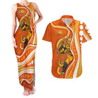 Perth Scorchers Couples Matching Tank Maxi Dress and Hawaiian Shirt Aboriginal Dot Art Orange White - Tribal Wave Pattern