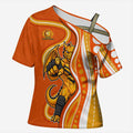 Perth Scorchers Cross Shoulder Shirt Aboriginal Dot Art Orange White - Tribal Wave Pattern