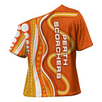Perth Scorchers Cross Shoulder Shirt Aboriginal Dot Art Orange White - Tribal Wave Pattern