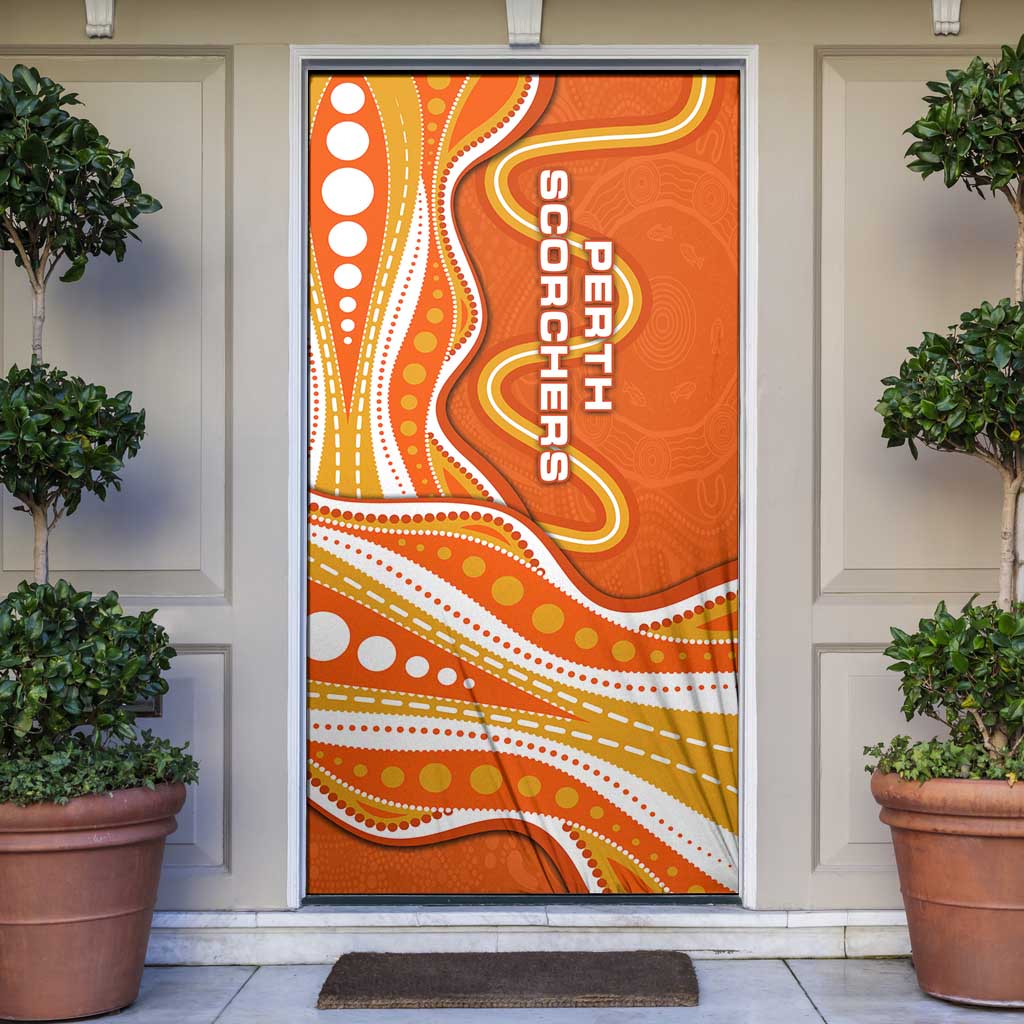 Perth Scorchers Door Cover Aboriginal Dot Art Orange White - Tribal Wave Pattern