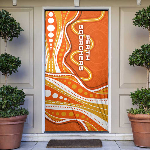 Perth Scorchers Door Cover Aboriginal Dot Art Orange White - Tribal Wave Pattern