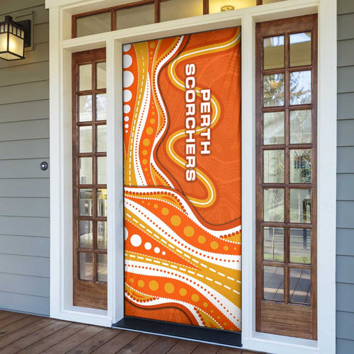 Perth Scorchers Door Cover Aboriginal Dot Art Orange White - Tribal Wave Pattern