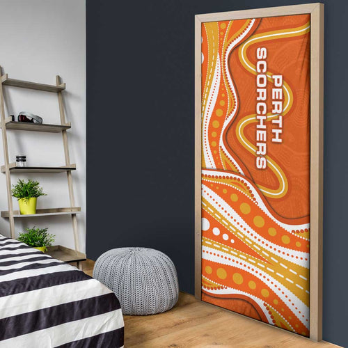 Perth Scorchers Door Cover Aboriginal Dot Art Orange White - Tribal Wave Pattern
