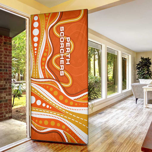 Perth Scorchers Door Cover Aboriginal Dot Art Orange White - Tribal Wave Pattern