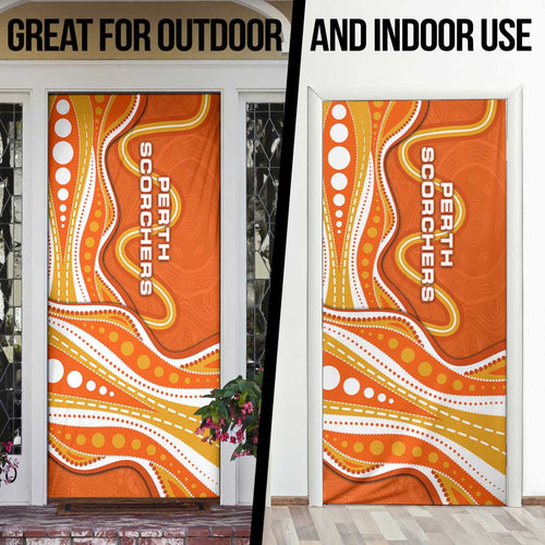 Perth Scorchers Door Cover Aboriginal Dot Art Orange White - Tribal Wave Pattern