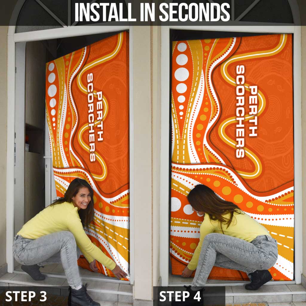 Perth Scorchers Door Cover Aboriginal Dot Art Orange White - Tribal Wave Pattern