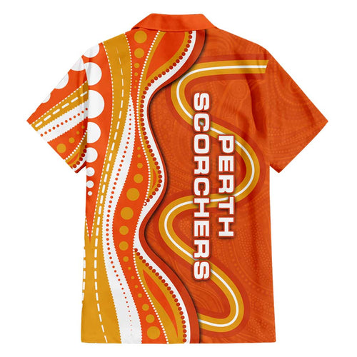 Perth Scorchers Family Matching Mermaid Dress and Hawaiian Shirt Aboriginal Dot Art Orange White - Tribal Wave Pattern