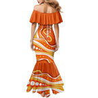 Perth Scorchers Family Matching Mermaid Dress and Hawaiian Shirt Aboriginal Dot Art Orange White - Tribal Wave Pattern