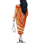 Perth Scorchers Family Matching Off The Shoulder Long Sleeve Dress and Hawaiian Shirt Aboriginal Dot Art Orange White - Tribal Wave Pattern