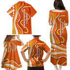 Perth Scorchers Family Matching Puletasi and Hawaiian Shirt Aboriginal Dot Art Orange White - Tribal Wave Pattern