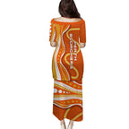 Perth Scorchers Family Matching Puletasi and Hawaiian Shirt Aboriginal Dot Art Orange White - Tribal Wave Pattern