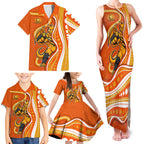 Perth Scorchers Family Matching Tank Maxi Dress and Hawaiian Shirt Aboriginal Dot Art Orange White - Tribal Wave Pattern