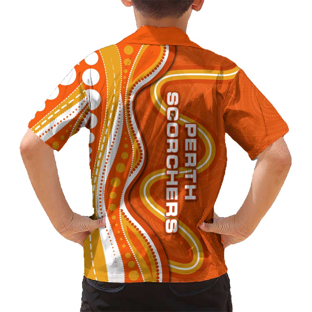 Perth Scorchers Family Matching Tank Maxi Dress and Hawaiian Shirt Aboriginal Dot Art Orange White - Tribal Wave Pattern