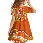 Perth Scorchers Family Matching Tank Maxi Dress and Hawaiian Shirt Aboriginal Dot Art Orange White - Tribal Wave Pattern