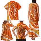 Perth Scorchers Family Matching Tank Maxi Dress and Hawaiian Shirt Aboriginal Dot Art Orange White - Tribal Wave Pattern