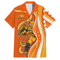 Perth Scorchers Family Matching Tank Maxi Dress and Hawaiian Shirt Aboriginal Dot Art Orange White - Tribal Wave Pattern