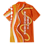 Perth Scorchers Family Matching Tank Maxi Dress and Hawaiian Shirt Aboriginal Dot Art Orange White - Tribal Wave Pattern