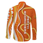 Perth Scorchers Family Matching Tank Maxi Dress and Hawaiian Shirt Aboriginal Dot Art Orange White - Tribal Wave Pattern