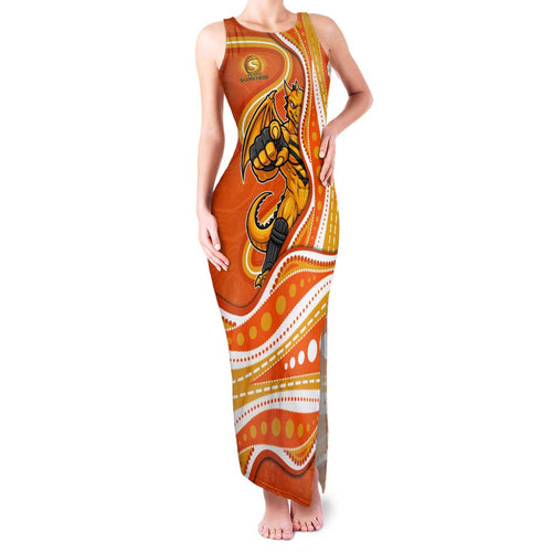 Perth Scorchers Family Matching Tank Maxi Dress and Hawaiian Shirt Aboriginal Dot Art Orange White - Tribal Wave Pattern