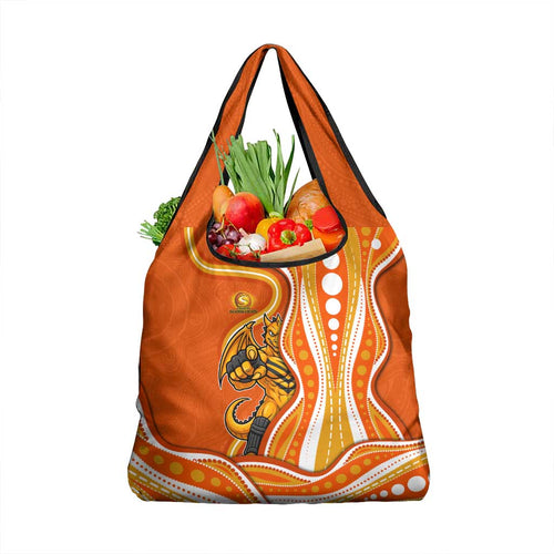 Perth Scorchers Grocery Bag Aboriginal Dot Art Orange White - Tribal Wave Pattern