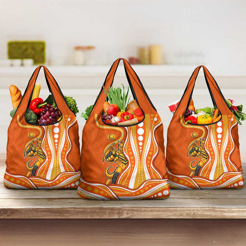 Perth Scorchers Grocery Bag Aboriginal Dot Art Orange White - Tribal Wave Pattern